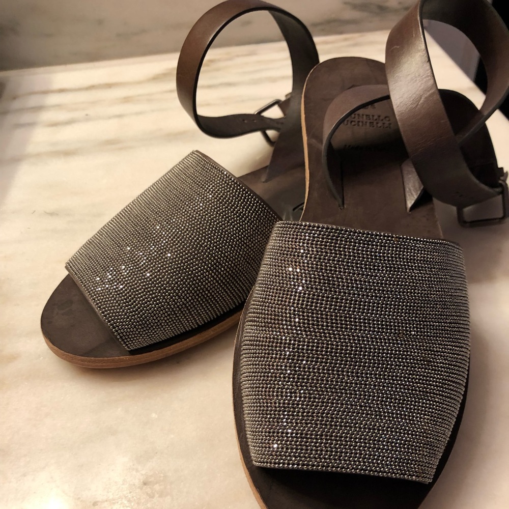 Brunello Cucunelli chocolate glitz sandals NWOT 7